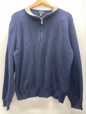 Magaschoni Navy‎ Quarter-Zip Sweater with Contrast Light Collar
